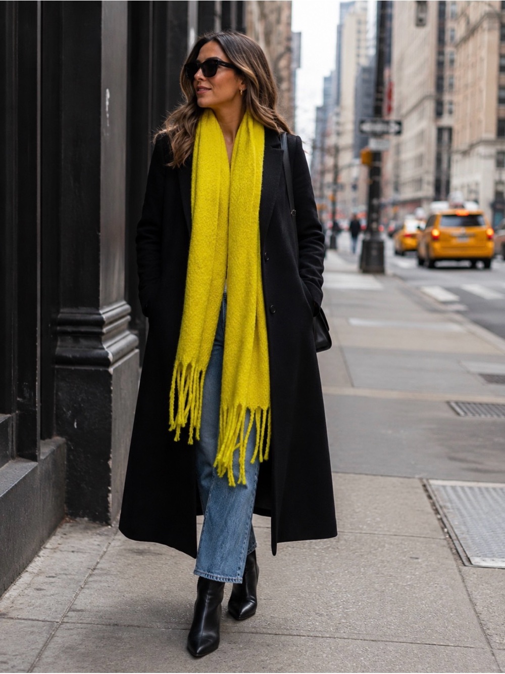 Oak + Fort Oversized Highlighter Yellow Fringe Scarf -  Vibrant Winter Accessory